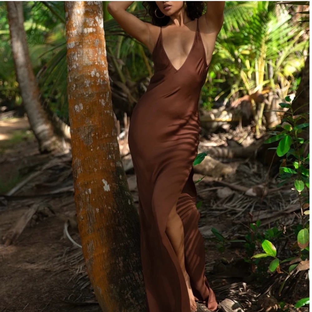 NWT Rat & Boa Chocolate Satin Slip Maxi Dress Sz XXL